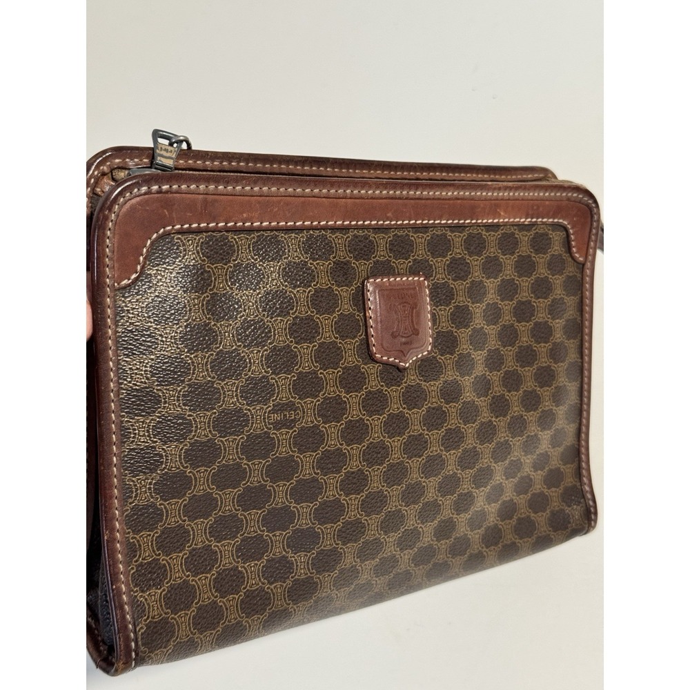 CELINE Triomphe Macadam Leather Clutch Cosmetics Travel Bag Italy Authentic - Picture 3 of 16